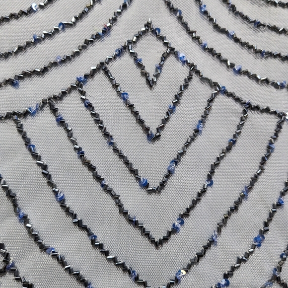 Adrianna Papell Grey Blue Blouson Beaded Sequined Cocktail Mini Dress US 8 - Picture 11 of 15